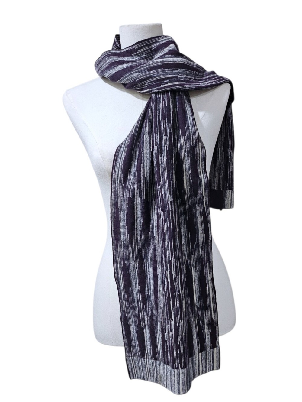 Missoni Purple and Gray Wool Blend Striped Textured Scarf